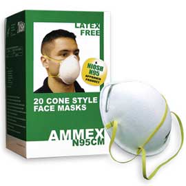 Ammex N95CM N95 Cone Style Respirator Mask - Whit