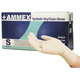 Ammex Stretch Vinyl Exam Gloves: Medium, powder-f