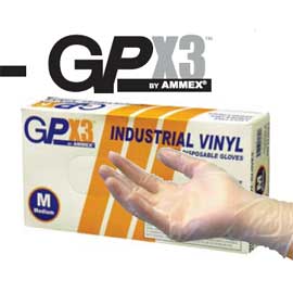 GPX3 Vinyl Gloves Industrial Grade: Medium, powde