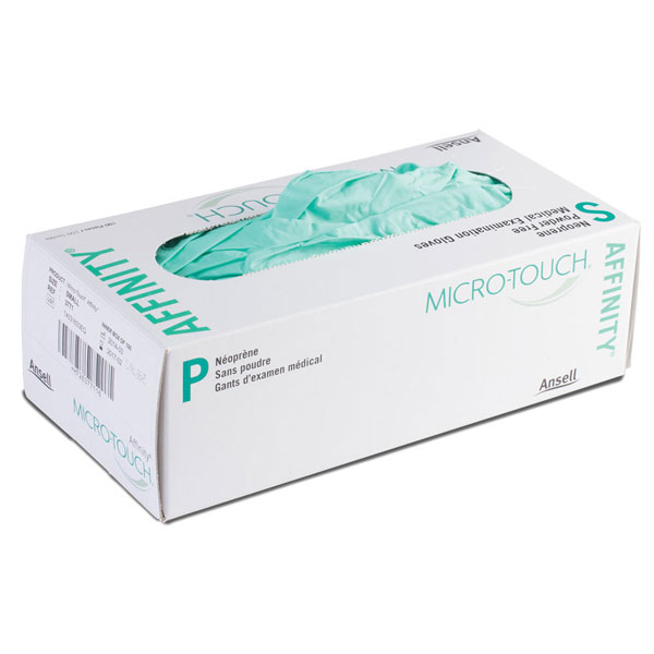 Micro-Touch Affinity Neoprene Exam Gloves: Small 100/bx. Powder Free, Textured Fingertips, Polymer