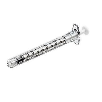 BD Luer-Lok 1 mL Disposable Syringe. Has 1/100 mL