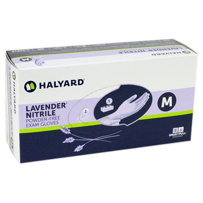 Lavender Halyard Nitrile 9.5" Exam Gloves: Medium, 250/bx. Non-Sterile, Ambidextrous Gloves