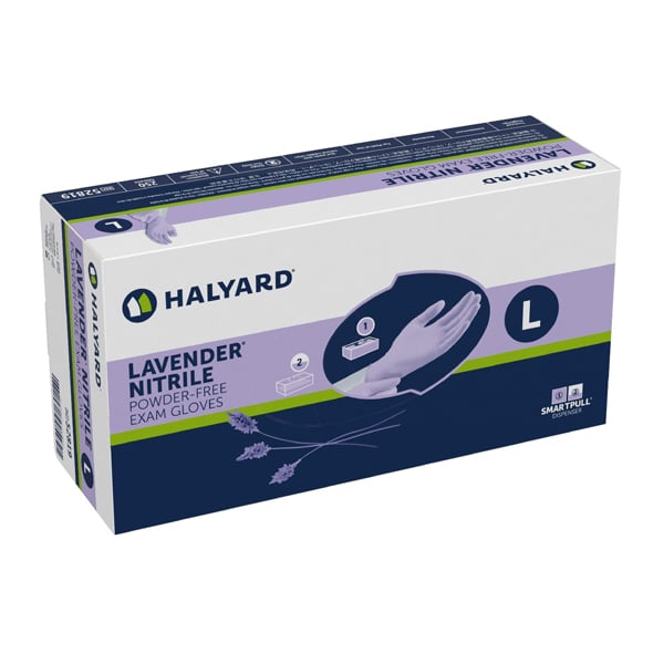 Lavender Halyard Nitrile 9.5" Exam Gloves: Large, 250/bx. Non-Sterile, Ambidextrous Gloves