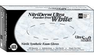 NitriDerm Ultra White Nitrile Exam Gloves: Medium