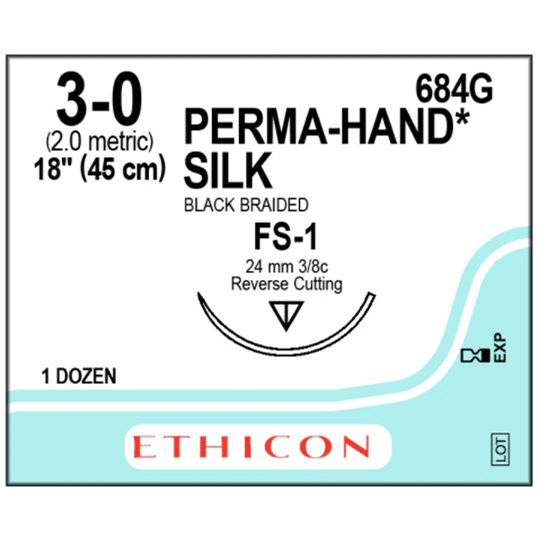 Ethicon Perma-Hand 3/0, 18" Silk Black Non-Absorb