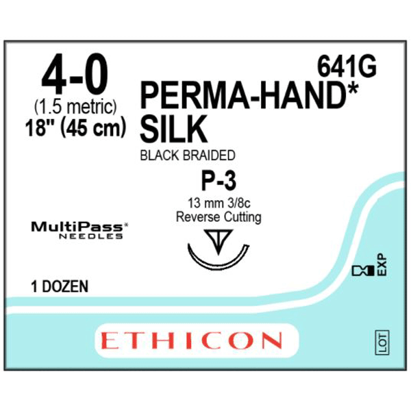 Ethicon Perma-Hand 4/0, 18" Silk Black Braided No