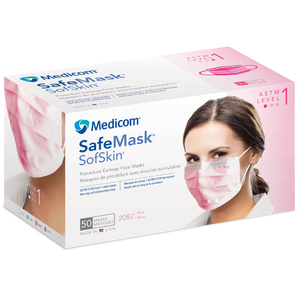 SafeMask SofSkin Earloop Mask PINK 50/Pk Fluid Re