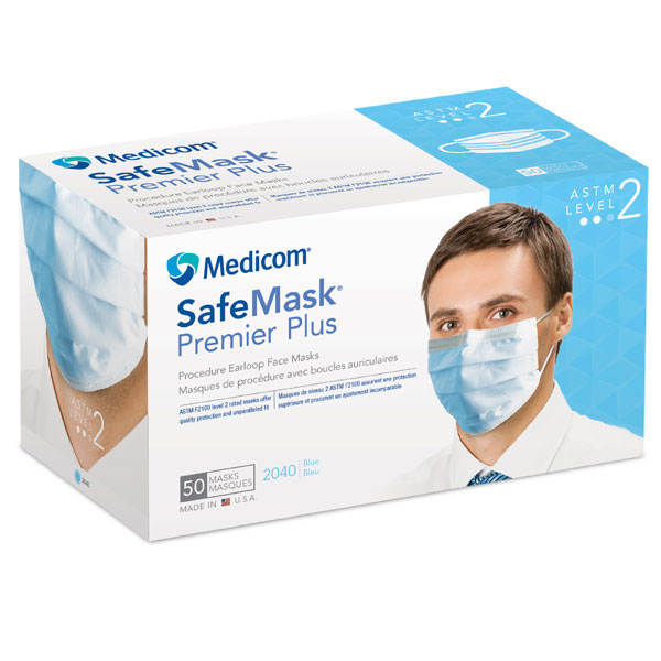 SafeMask Premier Plus Blue Ear-Loop face Mask, 50