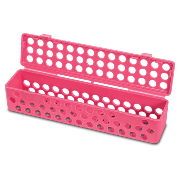 Plasdent Instrument Steri Container - Neon Pink, 8" X 1-3/4" X 1-3/4", With Snap Shut Hinged Lid