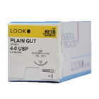 Look 4/0, 18" Plain Gut absorbable suture with reverse-cutting C-6 needle
